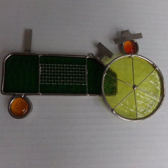 Stained Glass Window Suncatcher Yellow Green Farm Tractor - Picture 7 of 11